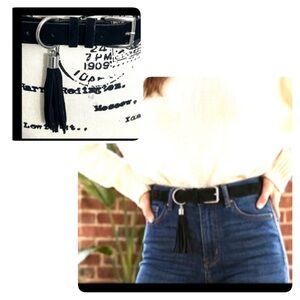 Style & Co. Festival Ready Tassel  Black Faux Suede  Belt with Silver Buckle